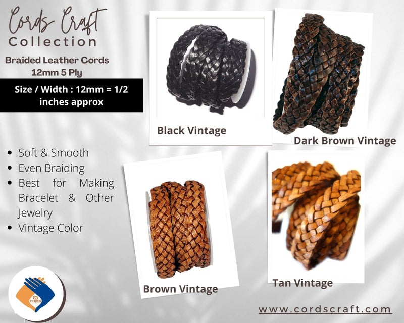 Cords Craft, 12mm 5 Ply Flat Braided Leather String Bolo Cord, Lace for Jewelry Making, Bracelets, Necklaces, Wraps, Crafts and Hobby Projects (Vintage Dark Brown, Roll of 2 Meters) - Image 3